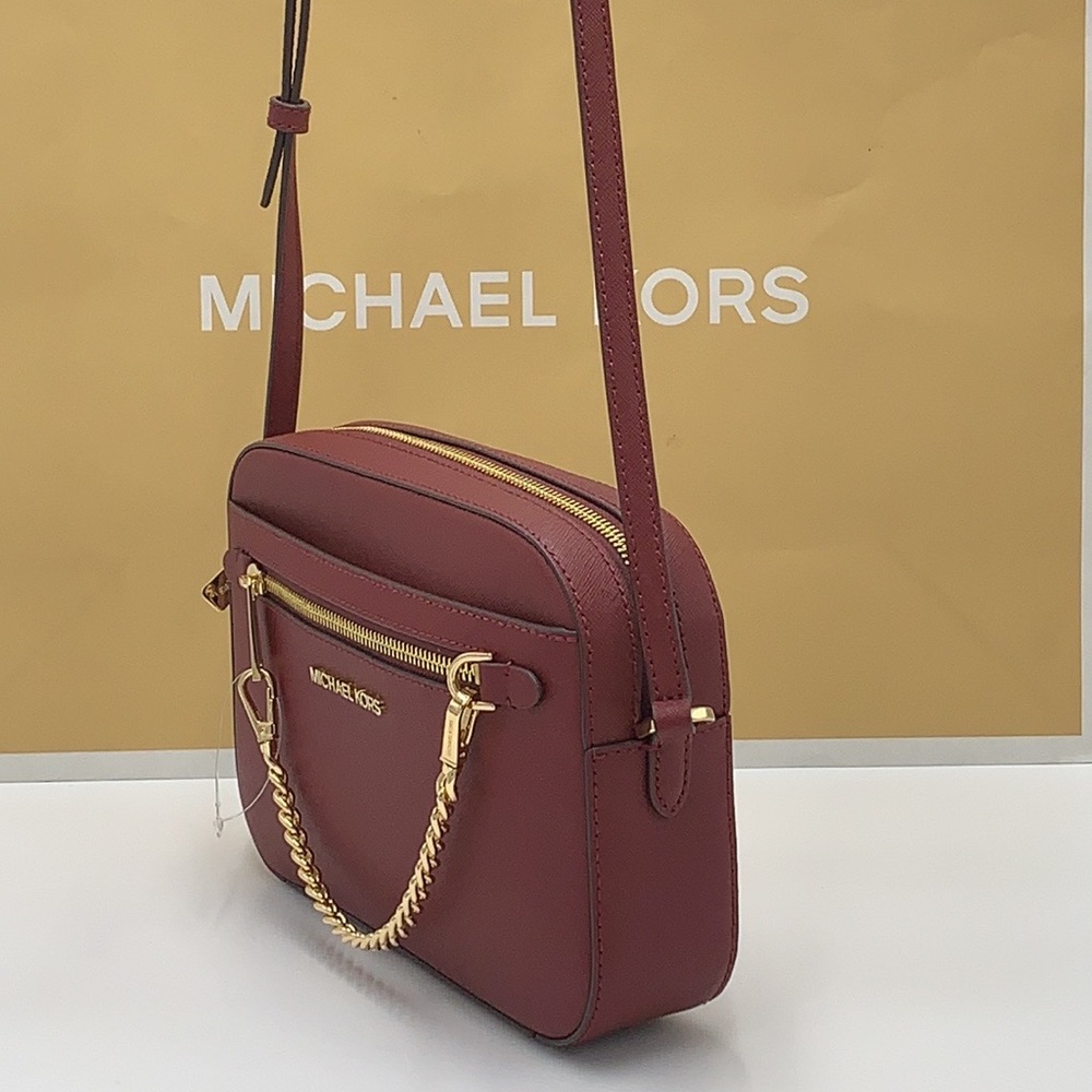 MICHAEL KORS 
Jet Set Large Saffiano Leather Crossbody Bag
Merlot-Dark Cherry - Picture 12 of 16